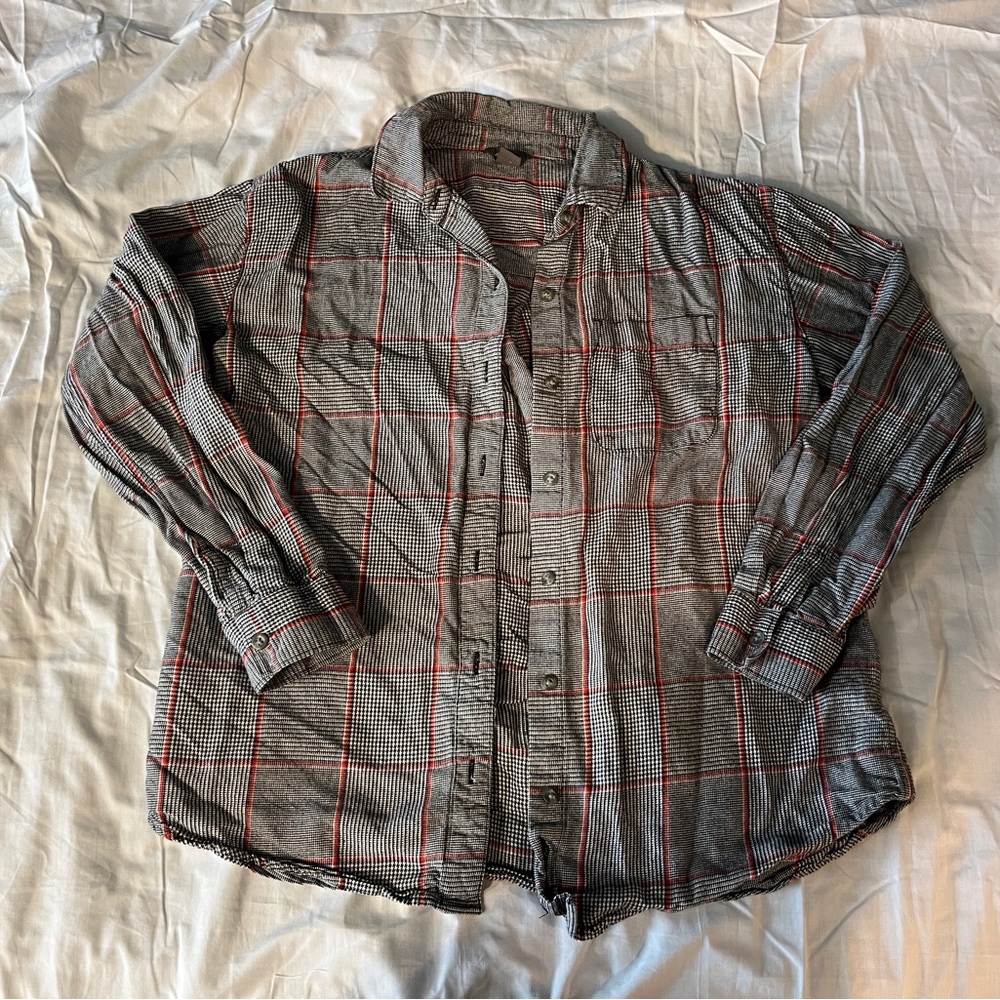 Eddie Bauer Houndstooth Plaid Flannel, Size S